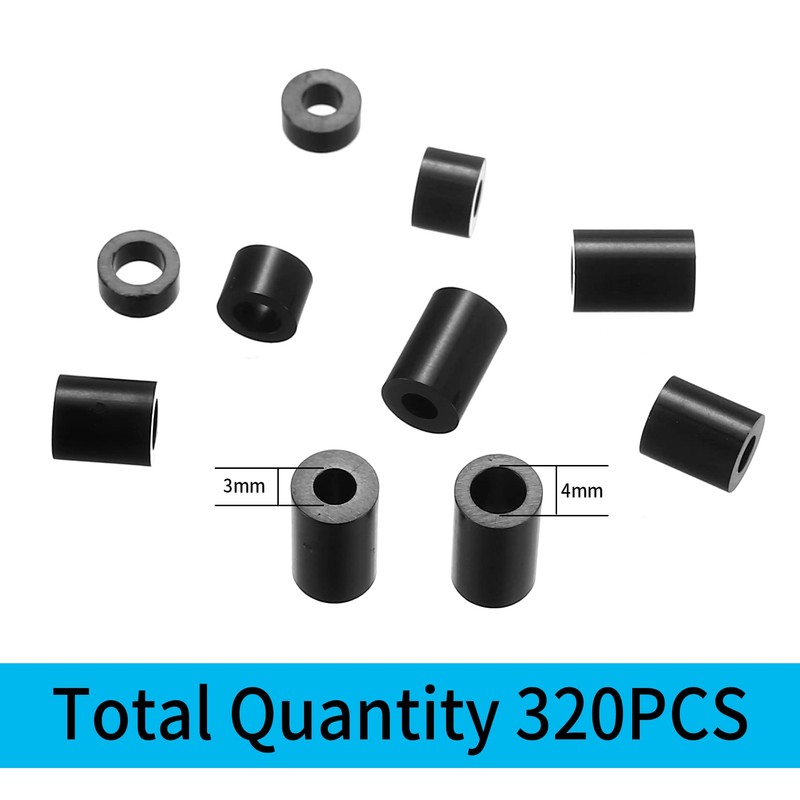 Pack of 320 Round Spacers, Nylon Plastic Spacer Sleeves, Washers,