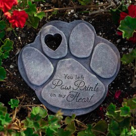 iHeartDogs Pet Memorial Garden Stone - 'You Left Paw Prints On My Heart' - Dog or Cat Bereavement Loss Gift