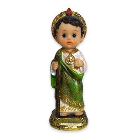 GCK St Jude Baby Face 8'' Inch Statue Figurine Imagen Estatua San Judas Infantil Religious Gift, Green