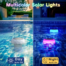BASON LIGHTING Solar Powered Floating Pool Light with Chlorine Tablet Floater, IP68 Waterproof RGB Color Changing Pool Lights with Remote Control, Adjustable Dispenser,Timer Settings, 2 Pack.