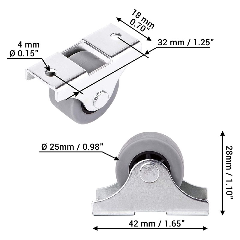 SKIR'CO Pack of 20 Small 25 mm Furniture Castors Rubber