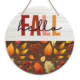 Autumn Welcome Door Sign, Hello Fall Wooden Sign Round Decorative Wall Plaque, Home Sweet Home Welcome Sign for Front Door, Farmhouse Porch Yard Hanging Sign, Outdoor Thanksgiving Decoration -42