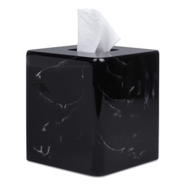 JUNGFORD Square Tissue Box Cover, Facial Napkin Holder for Living Room Office Bathroom, Marble Pattern Made of Resin (Black)