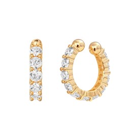 Cubic Zirconia Ear Cuffs Wrap Earrings for Women Girls 925 Sterling Silver Shiny Crystal Cartilage Earrings Fake Huggie Hoops Studs Helix Conch Earrings (Gold)