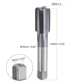 sourcing map M22x1.5 Metric Thread Tap 6542 Cobalt High-Speed Steel TiCN Coated Plug Tap Right Hand Straight Flutes Screw Threading Hand Tap