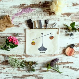 Parent-New Mr. & Mrs. Panda S Makeup Bag Zodiac Sign Libra, White, Hand drawn