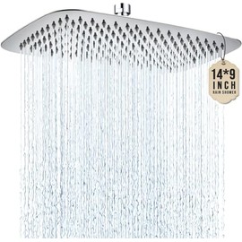 G-Promise - Cabezal de ducha de lluvia extragrande de metal de 14 pulgadas, cabezal de ducha rectangular para cuerpo completo, hecho de acero inoxidab