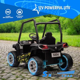 12V Kids Ride on UTV Car Battery Powered Electric Vehicle for Kids Ages 3-8, with 4.5 AH Battery, 2.4G Remote Control, Shock Absorber, Bright Headlights, Storage Space & Wireless Music Player