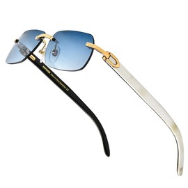 HEPIDEM 100% Really Buffalo Horn Handmade Sun Glasses Square Rimless Luxury Sunglasses 0816 (White Black, 58)