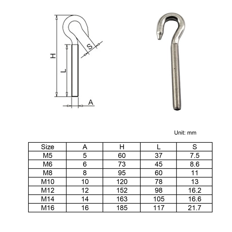20Pcs Stainless Steel M5 Eye Bolt Long Shank Threaded Rod
