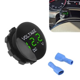 Shakas Voltmeter Gauge, 12 V-24 V DC LED Digital Round Panel Voltage Detector, Mini 2 Pin Plug and Play Indicator with Insulated Terminals, Universal Portable Tool for Cars Motorcycles (Green)