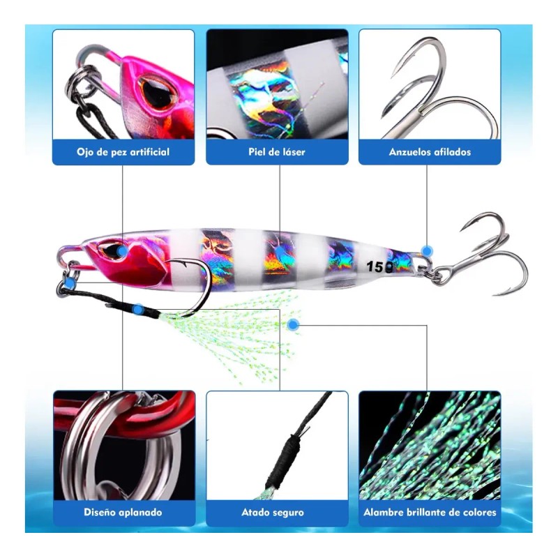 6 Señuelos Popper De 43g Kit Pesca Superficial Mar Playa