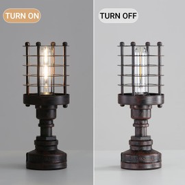 Kaj Hejmo Vintage Table Lamp with Lampshade Ring, Industrial Water Pipe Edison Desk Lamp, Steampunk Light E27 Bedside Table Lights Bedroom Living Office Home Decor (Upright Style, Cylinder-Rust)