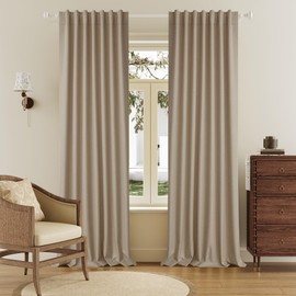 DUALIFE Taupe Linen Full Blackout Curtains 108 Inch Length 2 Panels Set for Living Opaque Privacy Back Tab Thermal Insulated 100% Black Out Room Darkening 9ft Window Curtain Drapes 108 Inches Long