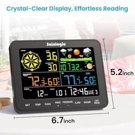 Sainlogic 12-in-1 Weather Station Wireless SA6, Weather Station with Rain Gauge, Wind Speed, Weather Forecast, Air Pressure, Humidity, Alarm Clock(No 