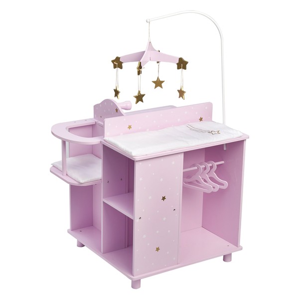 Olivia's Little World Baby Doll Changing Station, Baby Care Activity Center, Role Play Nursery Center with Storage for Dolls High Chair, Accessories for up to 18 Inch Dolls, Purple