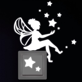Wandtattoo-Loft Light Up Sticker "Little Elf with Stars" for Light Switch or Socket/Fluorescent and Glow in the Dark