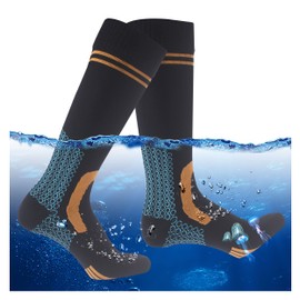 RANDY SUN Military Waterproof Socks, Unisex Men Knee High Gortex Socks Water Resistant Socks Hiking Cycling Wading Socks Black&Blue&Orange, Medium