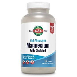 KAL Magnesium Glycinate Tablets, Fully Chelated, High Absorption Formula with Magnesium Bisglycinate Chelate for Nerve, Muscle & Bone Health Support, 