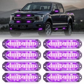 PKINGLAKE 8-Pcs Purple LED Funeral Escort Emergency Strobe Grille Lights Bar, Ultra Slim Sync Feature Surface Mount Hazard Warning Flashing Light for Firefighter/Police/Trucks/Vehicles/Car