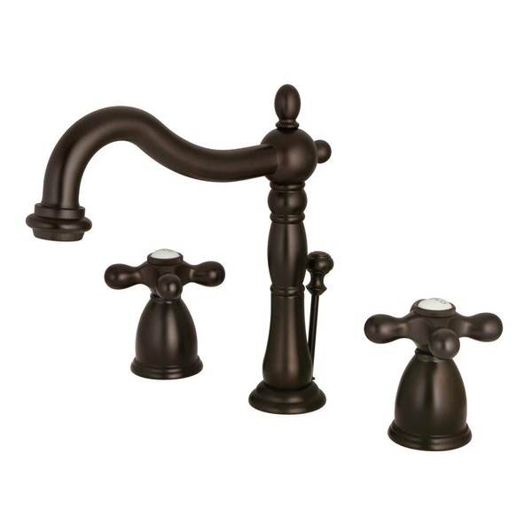 Kingston Brass KB1975AX Heritage Widespread Lavatory Faucet with Metal Cross Handle, Oil Rubbed Bronze,8-Inch Adjustable Center
