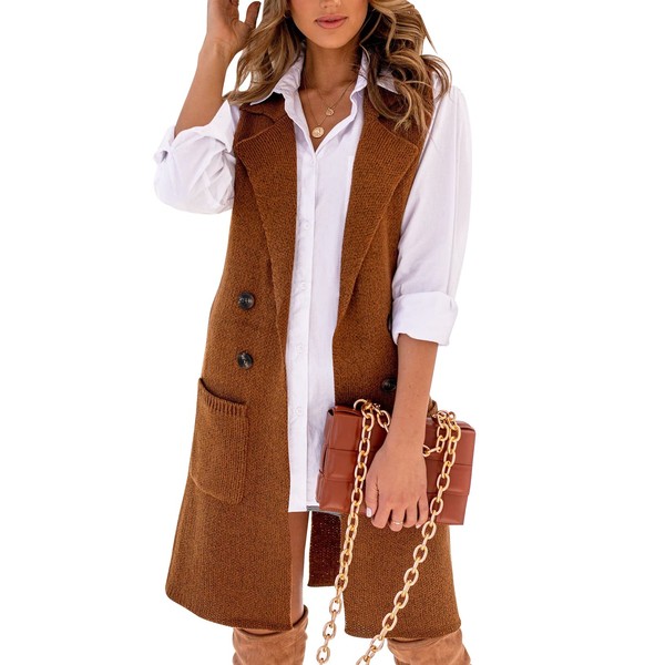 Danedvi Women Open Front Lapel Collar Cardigan Vest Button Down