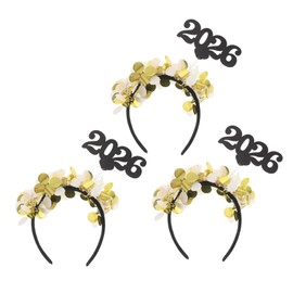 Baluue 3pcs Gold Hairband for Year Eve Ladies Comfortable Party Headband with Shimmering Numeric Accents Soft Structure Festive Accessory for Holiday Celebrations