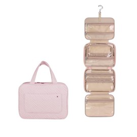 SIAM'S Travel Makeup Toiletry Bag for Women Portable Makeup Cosmetic Bag with Hanging Hook Water-resistant Makeup Case Organizer for Toiletries Accessories, Essentials (PINK)