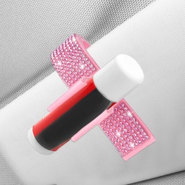 I3DIDEA Elegant Rhinestone Chapstick Holder for Car 1 Pack Bling Car Accessories for Women, Sun Visor Lip Balm Organizer with Multi-Color Crystals (Pink)