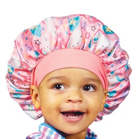 Red by Kiss Toddler Satin Bonnet Sleep Cap for Toddlers, Soft, Stretchy, and Safe, Protects Fragile Hair from Frizz & Breakage, Friction Bald Spots (Pink Unicorn, 18M-4T)
