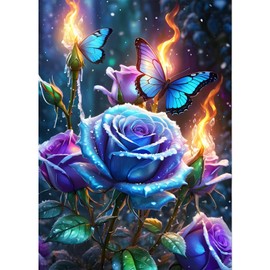 GDYEEH Rose Fire Diamond Painting Adults, 5D Butterfly Diamond Art Pictures Beginners, DIY Fantasy Round Full Drill Diamond Painting Embroidery Cross Stitch Gifts Home Wall Decor 30 x 40 cm