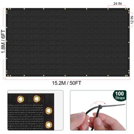 phepetroll 6 x 50FT Privacy Screen Fence Black Heavy Duty Mesh Fencing Shade Net Cover with Reinforced Bindings 100 Straps for Outdoor Chain Link Fence Patio Wall Garden Backyard Pool, Black