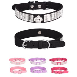 Bling Dog Collar for Small Medium Large Dogs, Crown Rhinestone Dog Collars for Girl and boy Dog, Diamond Puppy Collars, Adjustable Leather Suede SOFE Cat Collar (L(15"-18.1"/38CM-46CM), Black)