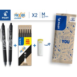 PILOT FriXion Clicker Erasable Rollerball Pen Set of 9 (2 Black FriXion Clicker + 6 Refills + FriXion Eraser)