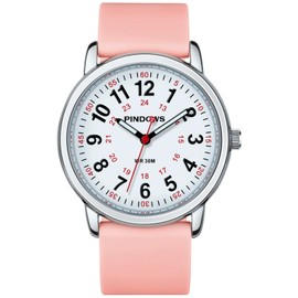 PINDOWS Women's Nurse Watch, 12/24 Hour Display, Luminous Dial, Soft Silicone Band, Waterproof to 30m