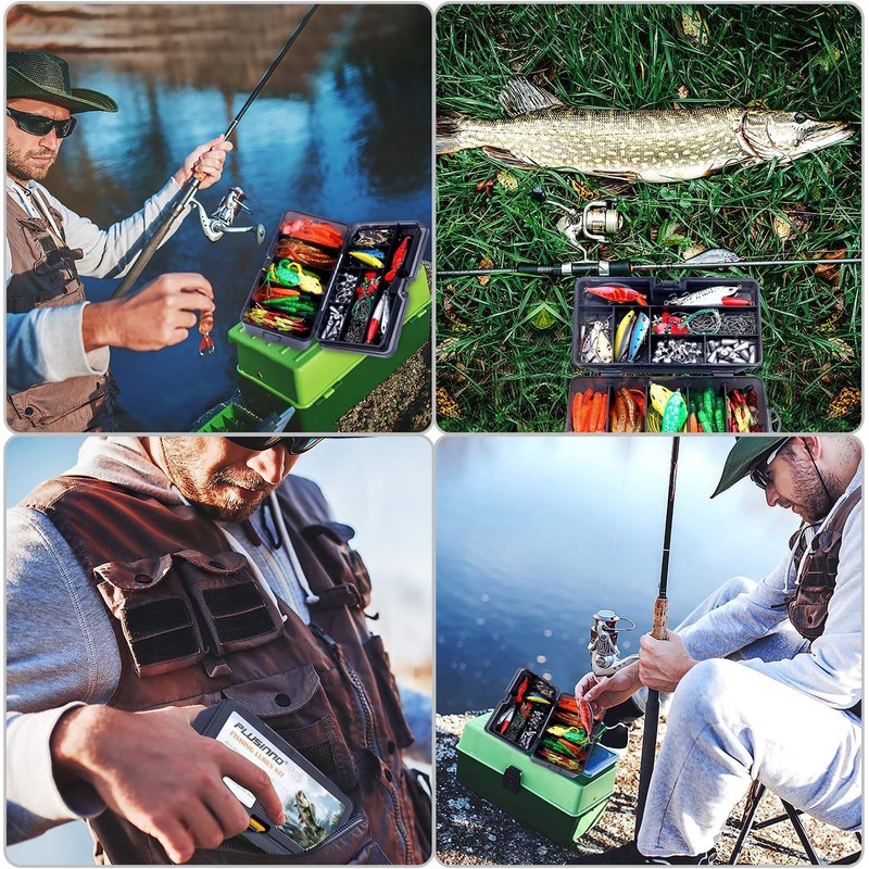 PLUSINNO Fishing Lures Baits Tackle Including Crankbaits, Spinnerbaits, Plastic Worms,
