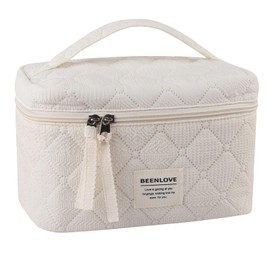 lllyan up Bag, Large Capacity Portable Travel Makeup Bag With Handle and Compartment Toiletry Tag for WomenN Mak(White)