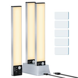 Lightbiz Under Cabinet Lights with Charging Station, 3 Pack Rechargeable Dimmable Motion Sensor Light Indoor, Magnetic Closet Lights Wireless Under Counter Light for Stairs,Kitchen