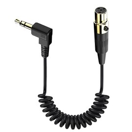 MISYNLON 4pin Mini XLR Female to 90Degree TRS 3.5mm Stereo Audio Plug Coiled Cable, Mini XLR to 3.5mm Microphone Cable for DSLR Cameras Video Assist -1.4Ft