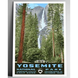 Yosemite National Park Vintage-Style Travel Poster - 8x10-12x18-18x24-24x36 / 4x6 Postcard WPA Style California Print Yosemite Falls (4x6 Inch Postcard)