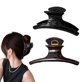 2Pc 6 Inch Extra Large Jumbo Claw Clip for Women Girls, Non-Slip Strong Hold Acrylic Big Hair Claw, Oversized Curved Design for Thick Long Hair