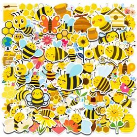 100pcs Bee Theme Waterproof Vinyl Stickers - Bumble Bee Decor & Party Favors for Laptop, Water Bottle, Skateboard