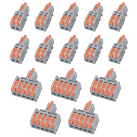 15PCS Lever Wire Connectors,Quick Connectors Push-in, 1 in 2 Out/ 1 in 5 Out Electrical Wire Butt Splice Inline Terminals, 24-12 AWG