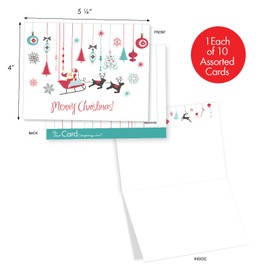 The Best Card Company - 10 Blank Merry Christmas Note Cards (4 x 5.12 Inch) - Boxed Holiday Notecards with Envelopes - Red and Blue Retro Christmas M6663XSB