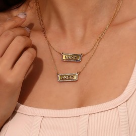 WARIDAR MAX 18K Gold Plated LUCK Color CZ Clavicle Chain Necklace | Hypoallergenic All-match Hollow Alphabet O Chain Necklace | Distinctive Gift for Women