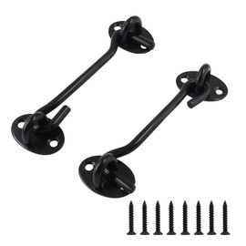 Cjueiom 2pcs Heavy Duty Shed Hook and Eye Latch Set, 100mm / 4 Inch Black Stainless Steel Cabin Hook and Eye Latch for Sliding Door Garage Barn Door Window Garden Shed