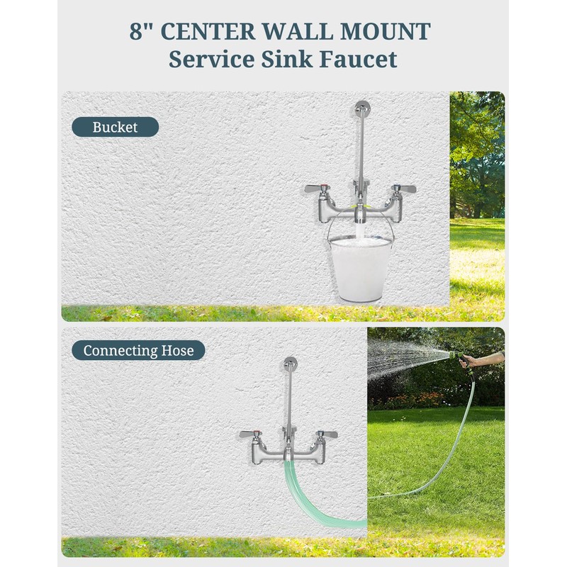 Phivan Commercial Mop Sink Faucet with Vacuum Breaker, Wall Mount