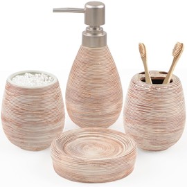 CERBIOR Bathroom Accessories Set,4 Pcs Ceramic Bathroom Decor Accessory,Includes Toothbrush Holder, Toothbrush Cup, Soap Dish for Decorative Countertop and Housewarming Gift(Brown 4pcs)