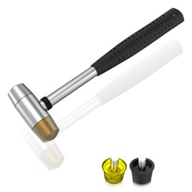 Marketty Nylon and brass multifunctional hammer, 4 interchangeable tips, 25mm double headed nylon rubber hammer, suitable for jewelry, leather, wood or spark free work