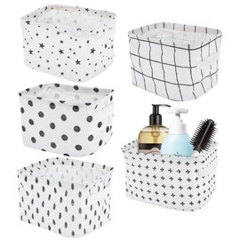 5 Pack Small Fabric Storage Baskets, Collapsible Square Bathroom Storage Baskets, Waterproof Basket Organizer with Handles, Mini Basket for Bathroom, Cupboards, Kitchen